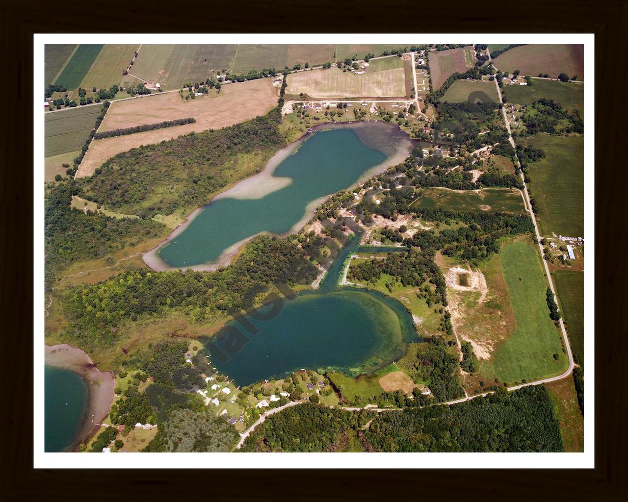 Aerial image of [5714] Blossom Lake & Dane Lake in Branch, Mi with Black Wood frame