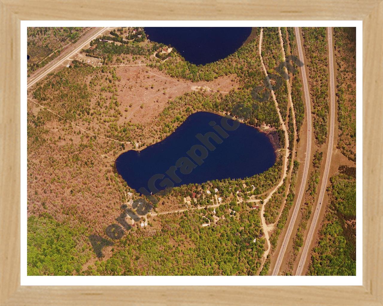 Aerial image of [5716] Blue Gill Lake in Crawford, Mi with Natural Wood frame