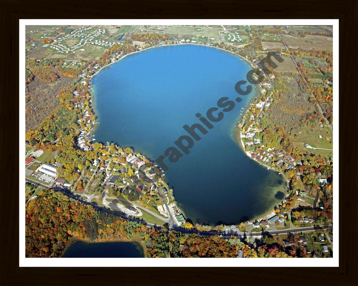 Aerial image of [5717] Bostwick Lake in Kent, MI with Black Wood frame