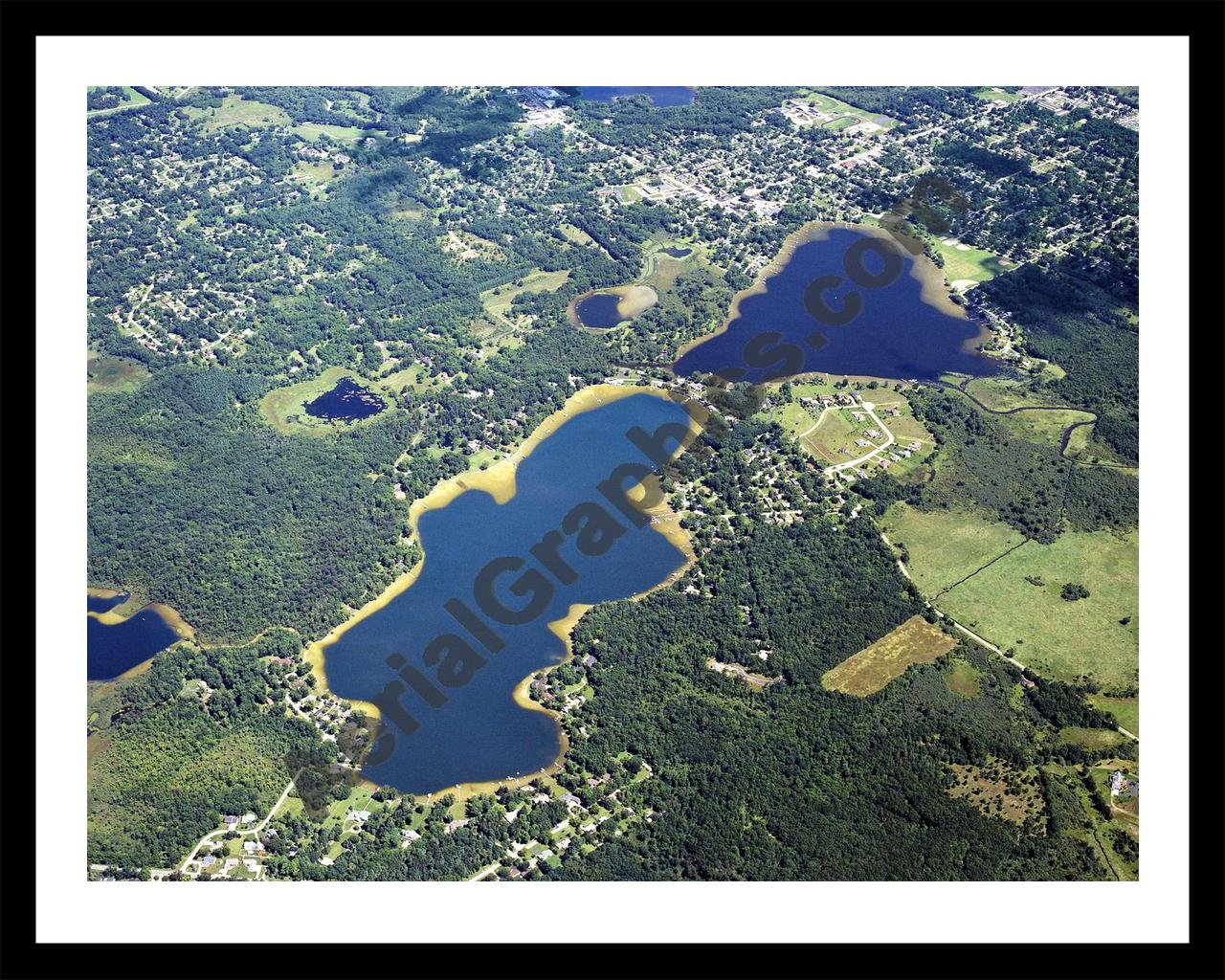 Aerial image of [5719] Brown Lake & Vandercook Lake in Jackson, Mi with Black Metal frame