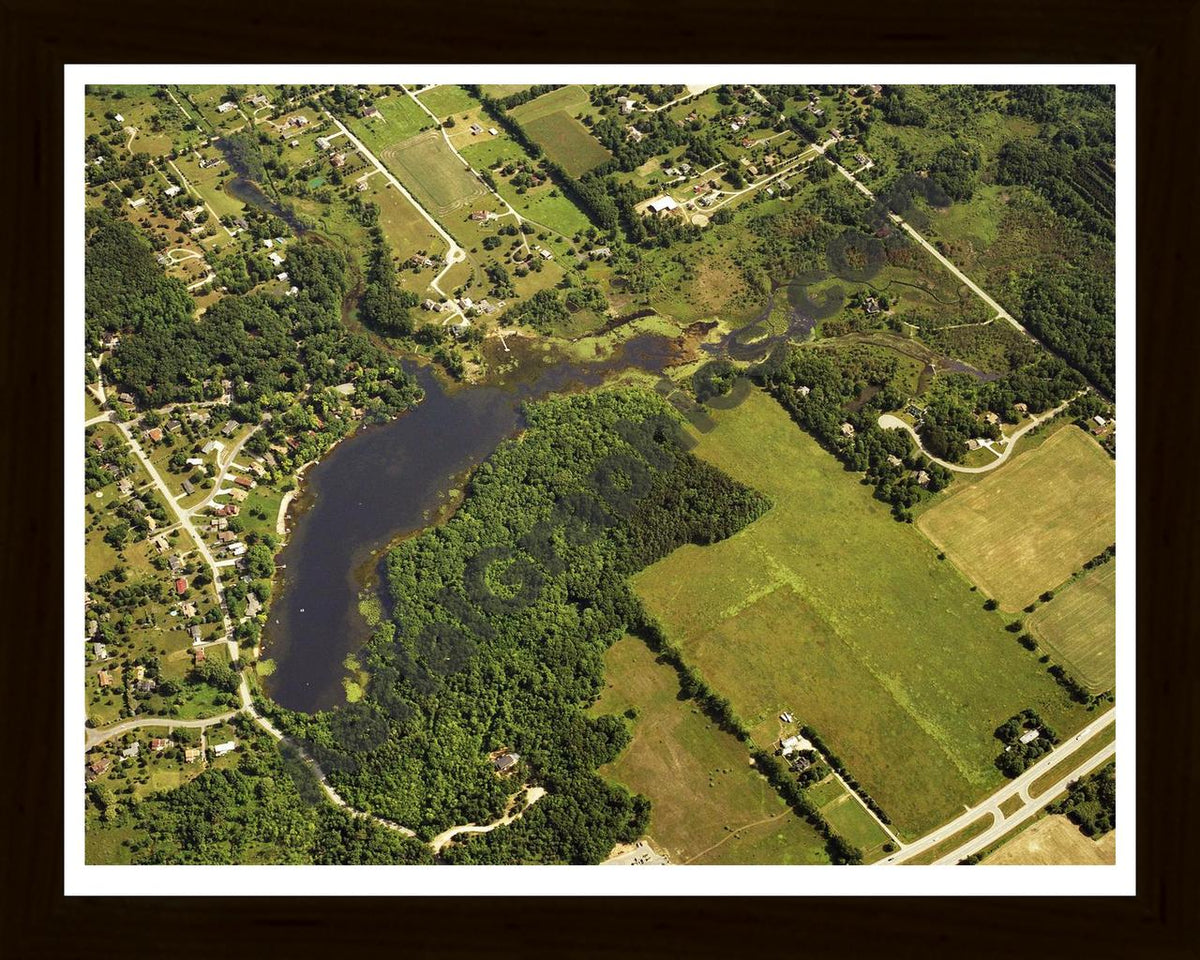 Aerial image of [5723] Bullard Lake in Livingston, MI with Black Wood frame