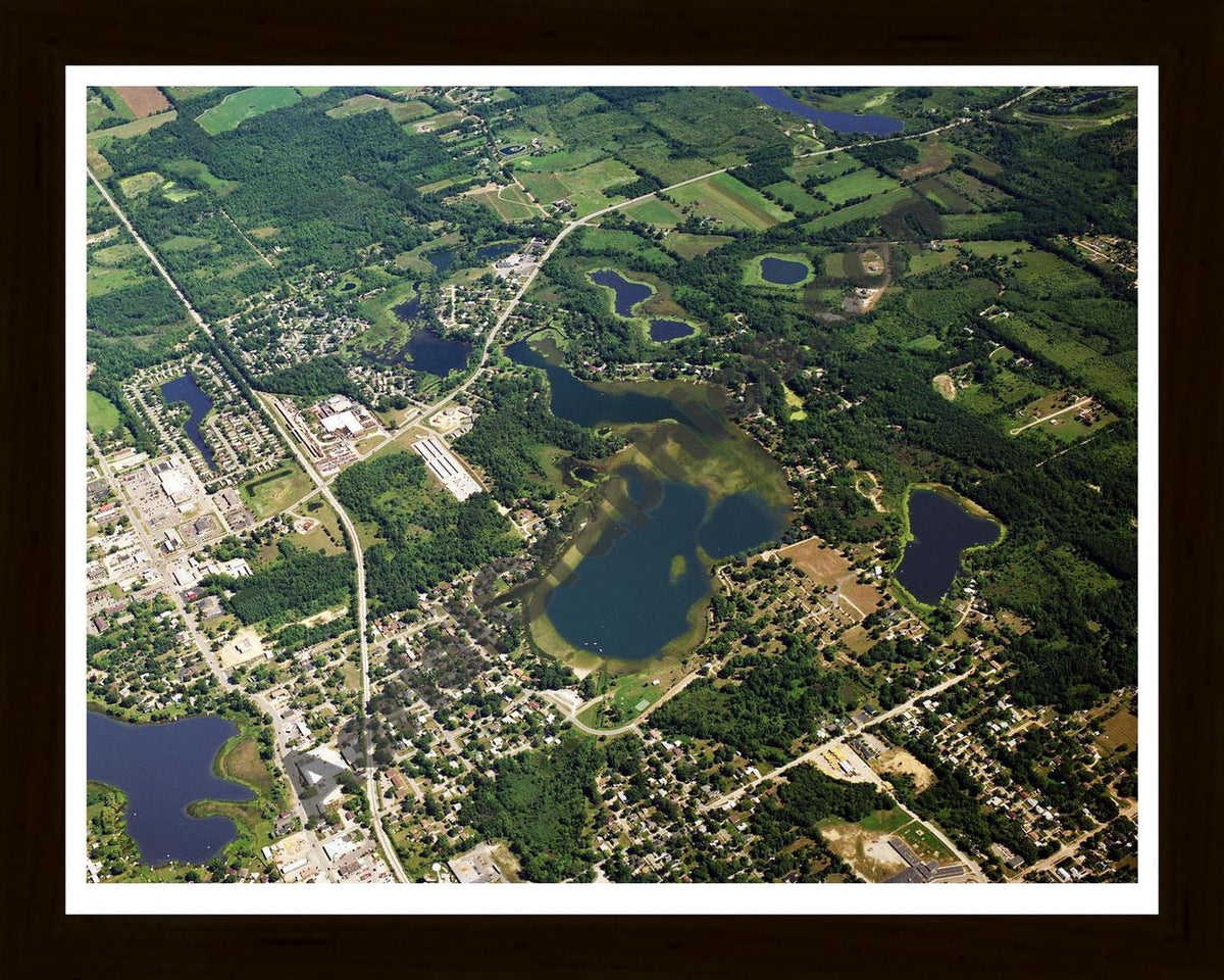 Aerial image of [5724] Bush Lake in Oakland, MI with Black Wood frame