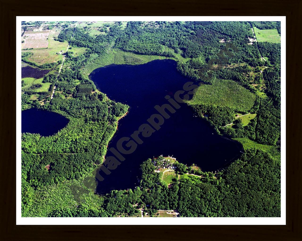 Aerial image of [5727] Campbell Lake in Oceana, MI with Black Wood frame