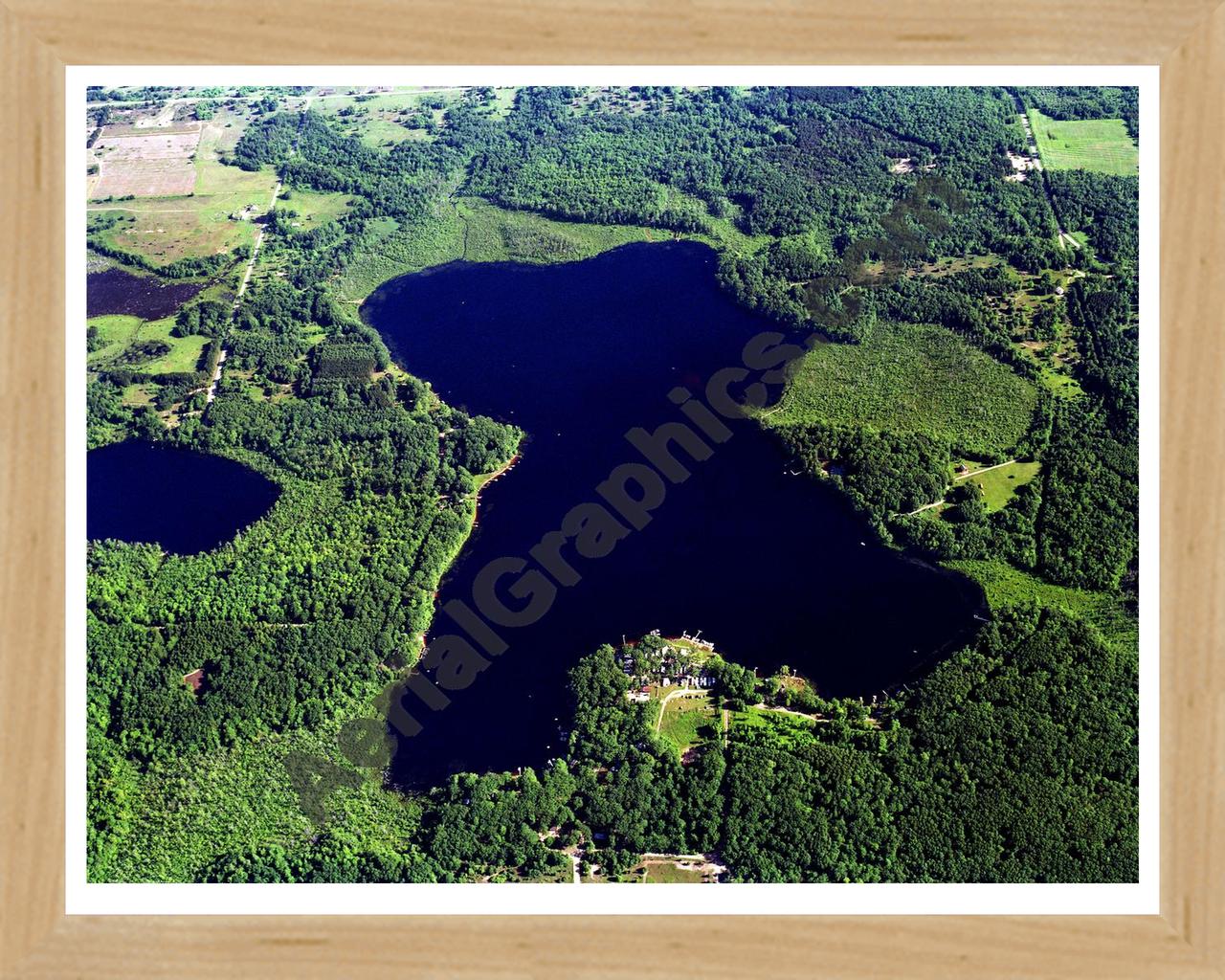 Aerial image of [5727] Campbell Lake in Oceana, MI with Natural Wood frame