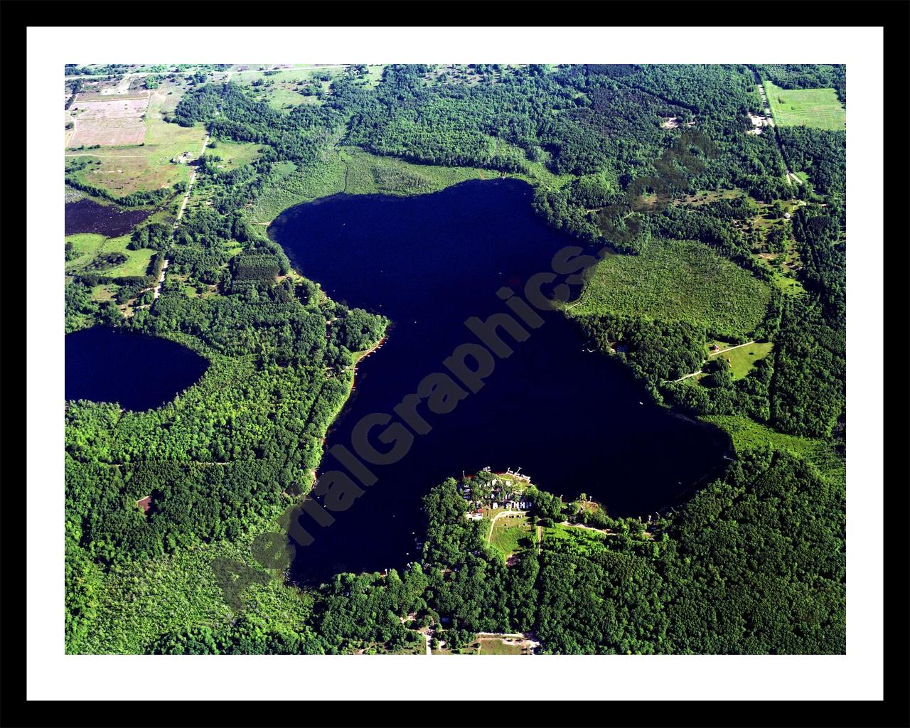 Aerial image of [5727] Campbell Lake in Oceana, MI with Black Metal frame