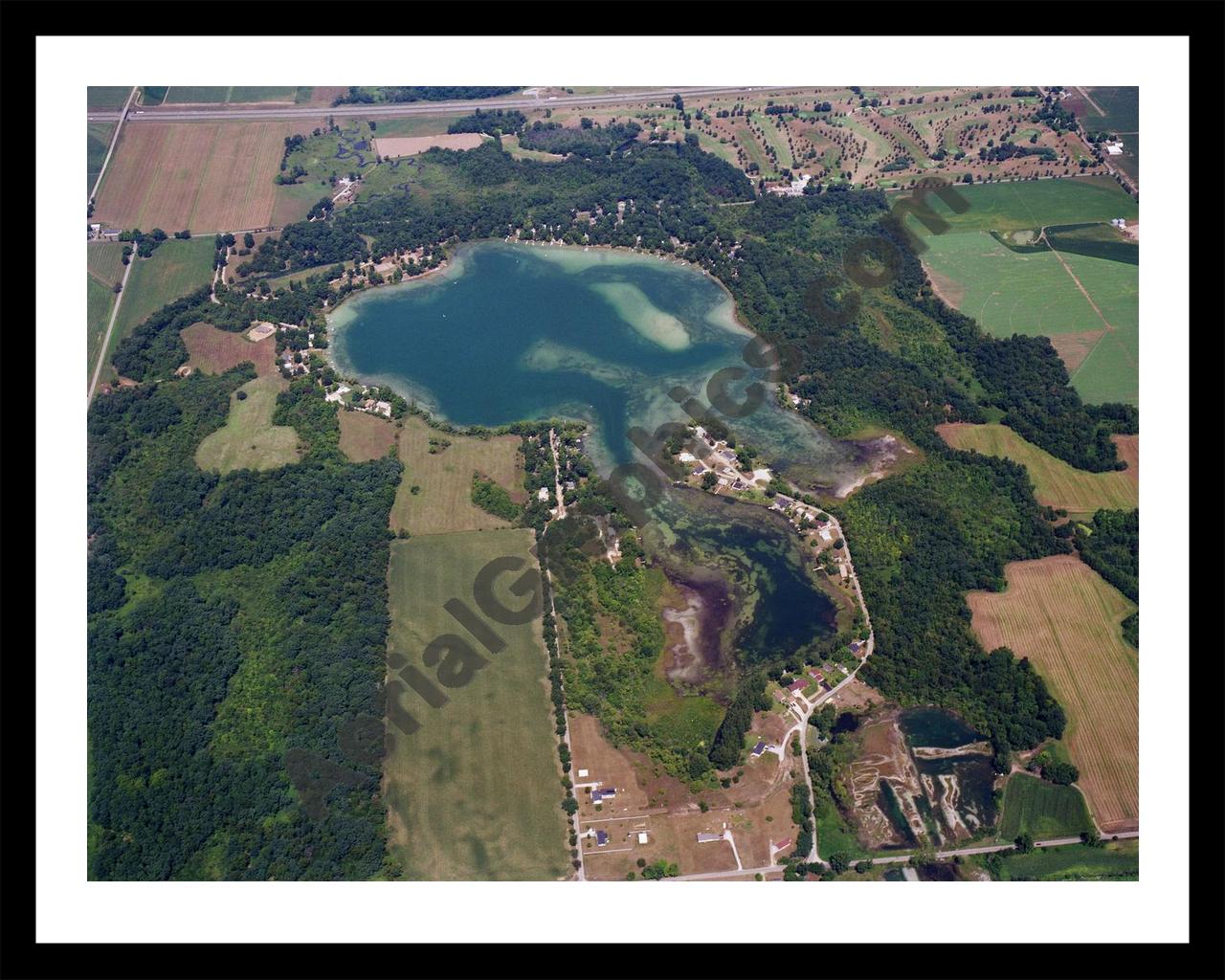 Aerial image of [5730] Cedar Lake in LaGrange, MI with Black Metal frame