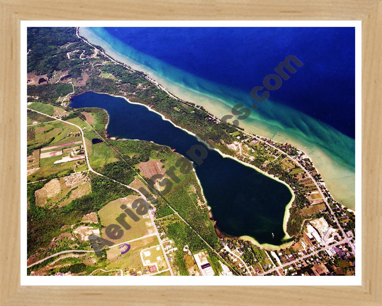 Aerial image of [5731] Cedar Lake in Leelanau, MI with Natural Wood frame