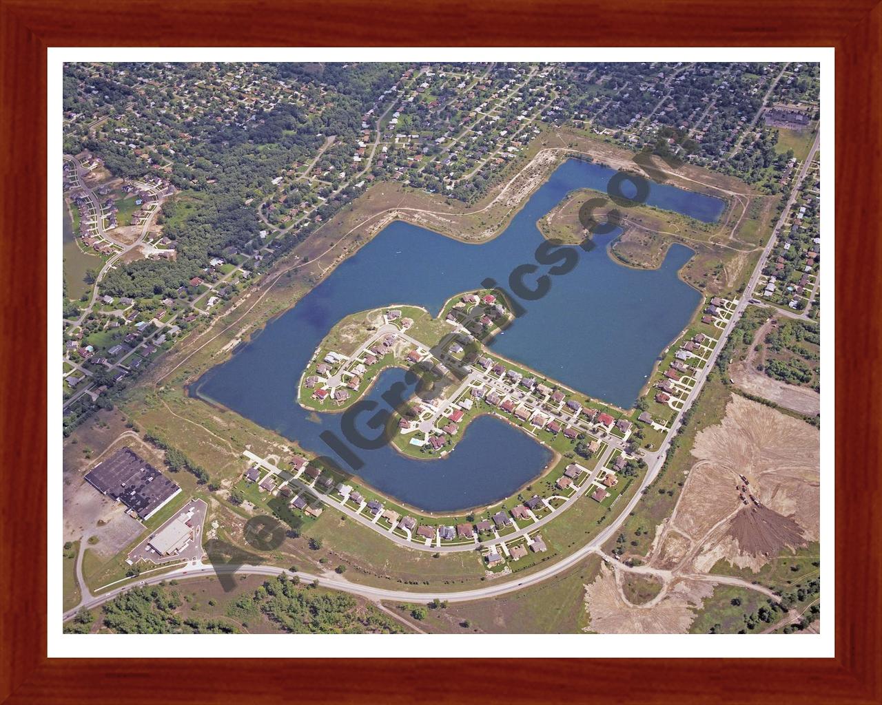 Aerial image of [5733] Clear Spring Lake in Macomb, MI with Cherry Wood frame