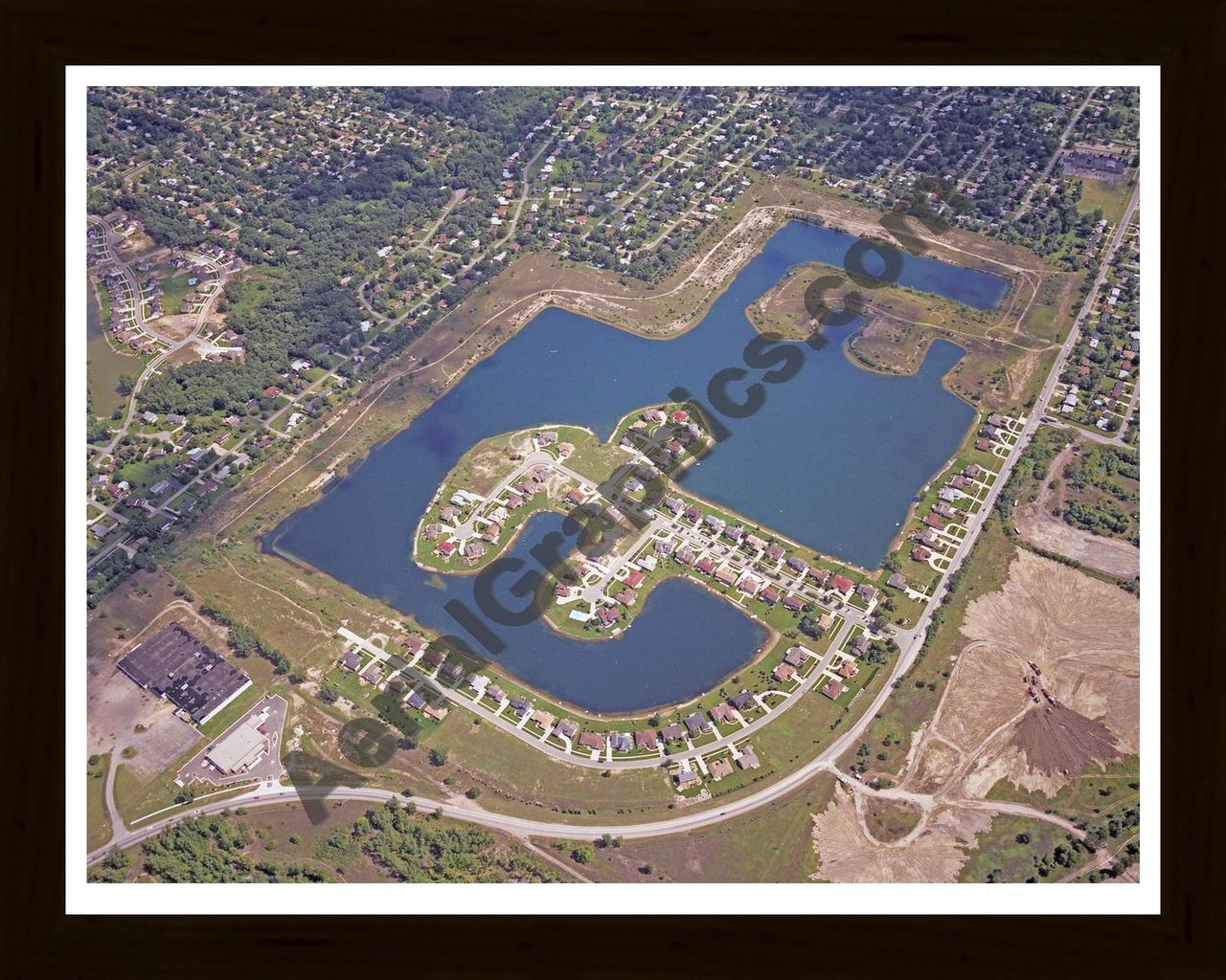 Aerial image of [5733] Clear Spring Lake in Macomb, MI with Black Wood frame