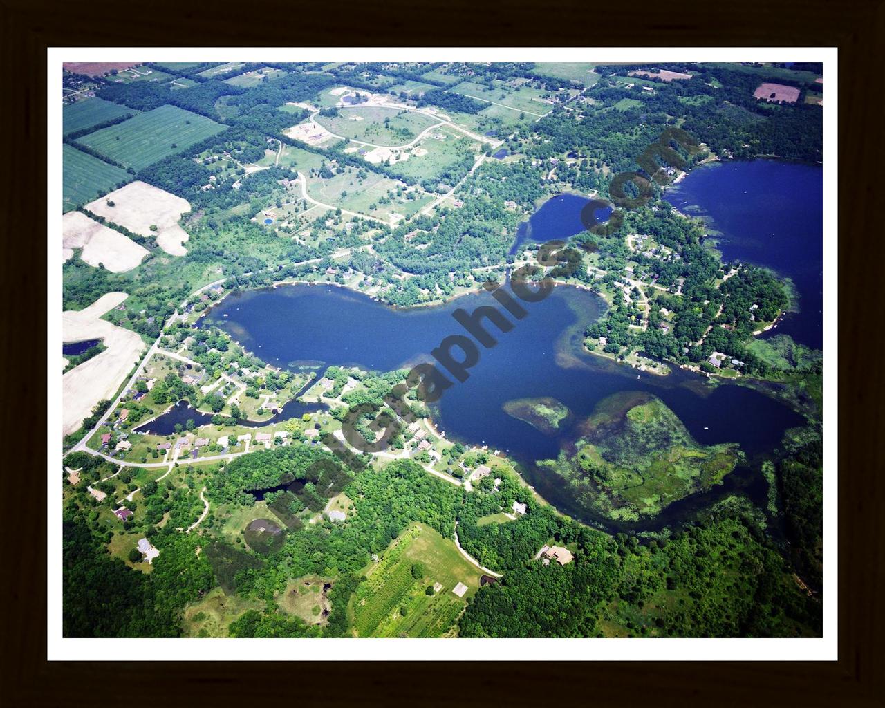 Aerial image of [5737] Coon Lake in Livingston, MI with Black Wood frame