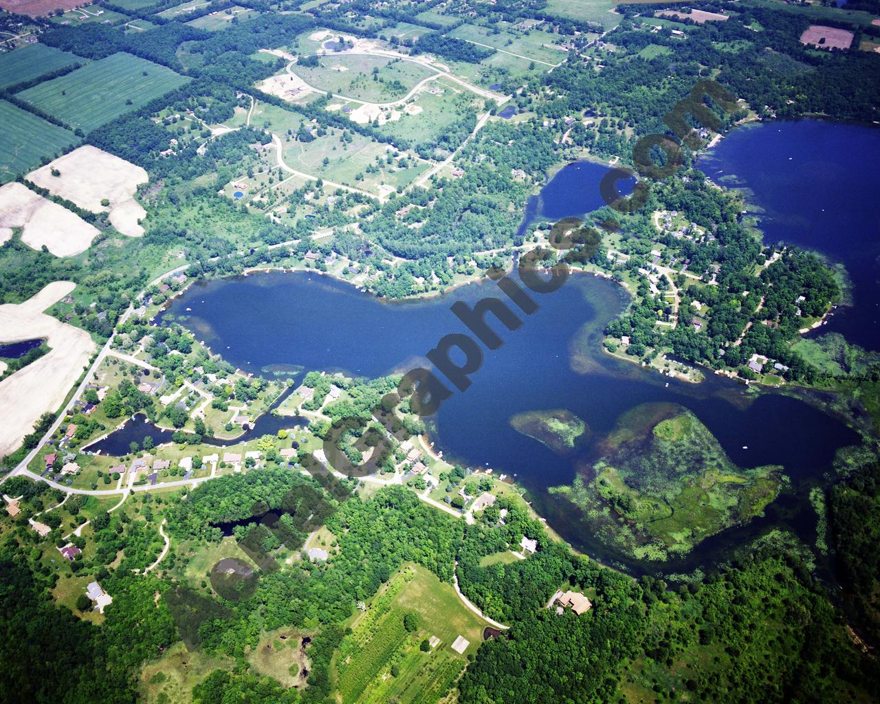 Aerial image of [5737] Coon Lake in Livingston, MI with Canvas Wrap frame