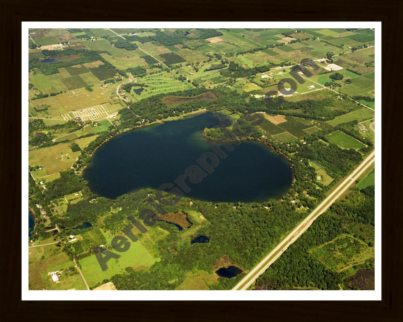 Aerial image of [5738] Lake Cora in Van Buren, MI with Black Wood frame