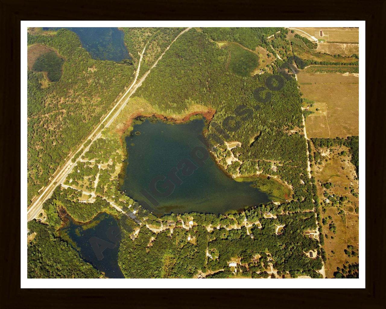 Aerial image of [5739] Crocker Lake in Muskegon, MI with Black Wood frame