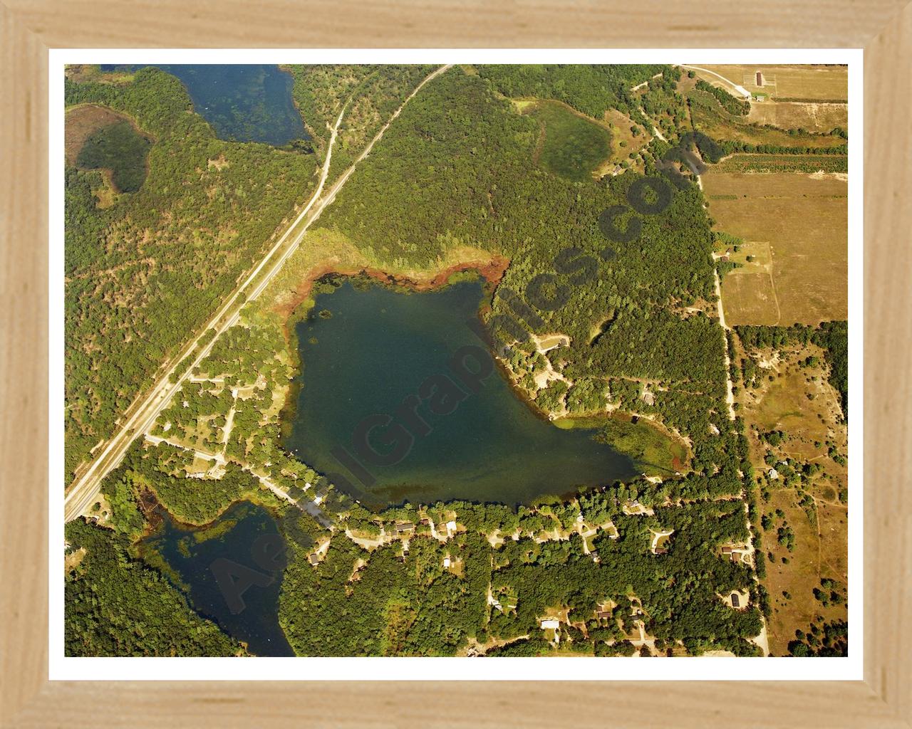 Aerial image of [5739] Crocker Lake in Muskegon, MI with Natural Wood frame