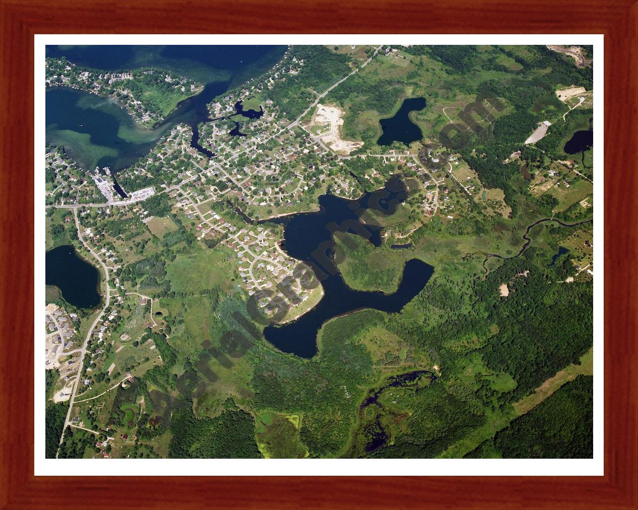 Aerial image of [5740] Crooked Lake in Genesee, MI with Cherry Wood frame