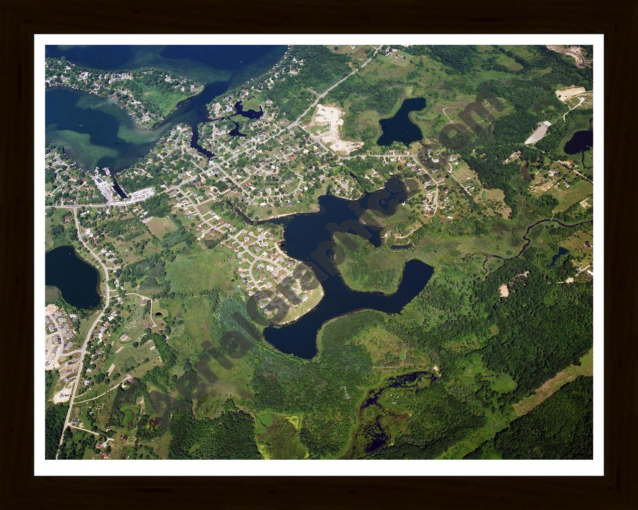 Aerial image of [5740] Crooked Lake in Genesee, MI with Black Wood frame