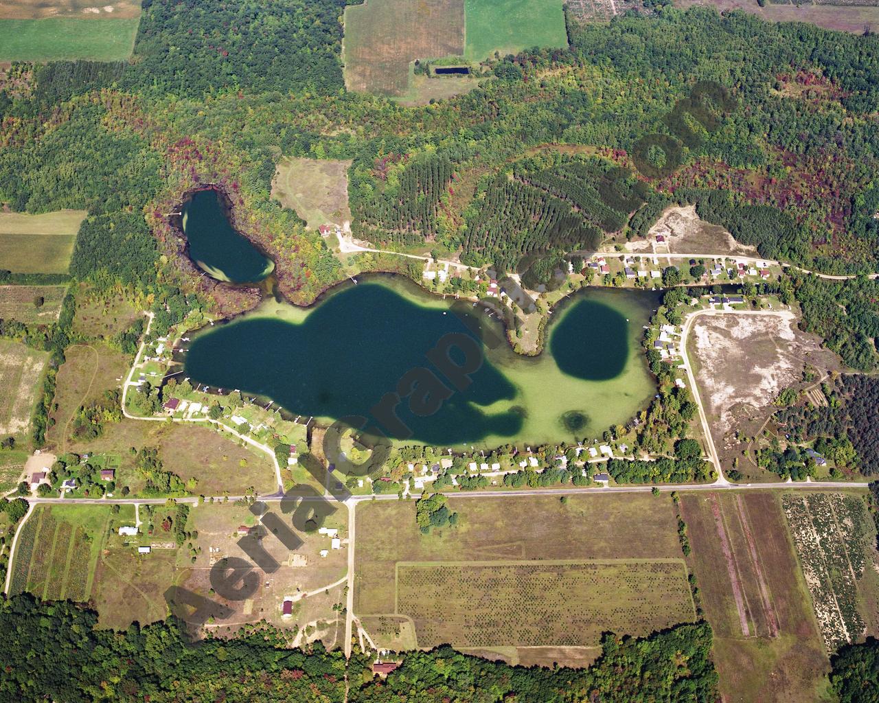 Aerial image of [5741] Crooked Lake in Montcalm, MI with Canvas Wrap frame