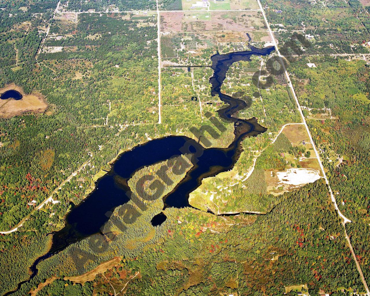 Aerial image of [5743] Crooked Lake in Montmorency, MI with Canvas Wrap frame