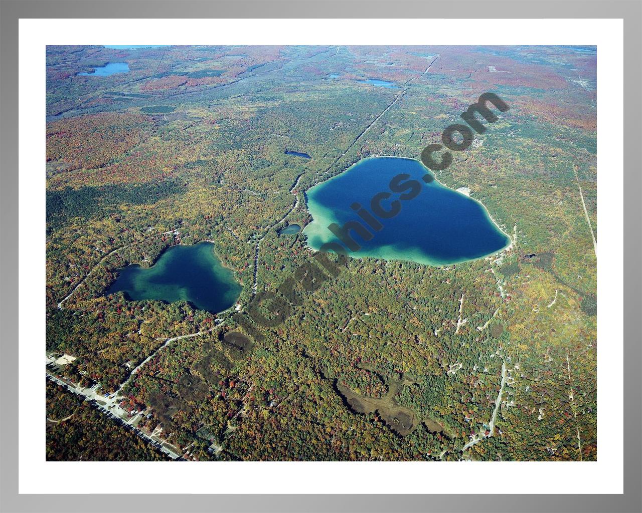 Aerial image of [5745] Cub Lake and Bear Lake in Kalkaska, MI with Silver Metal frame