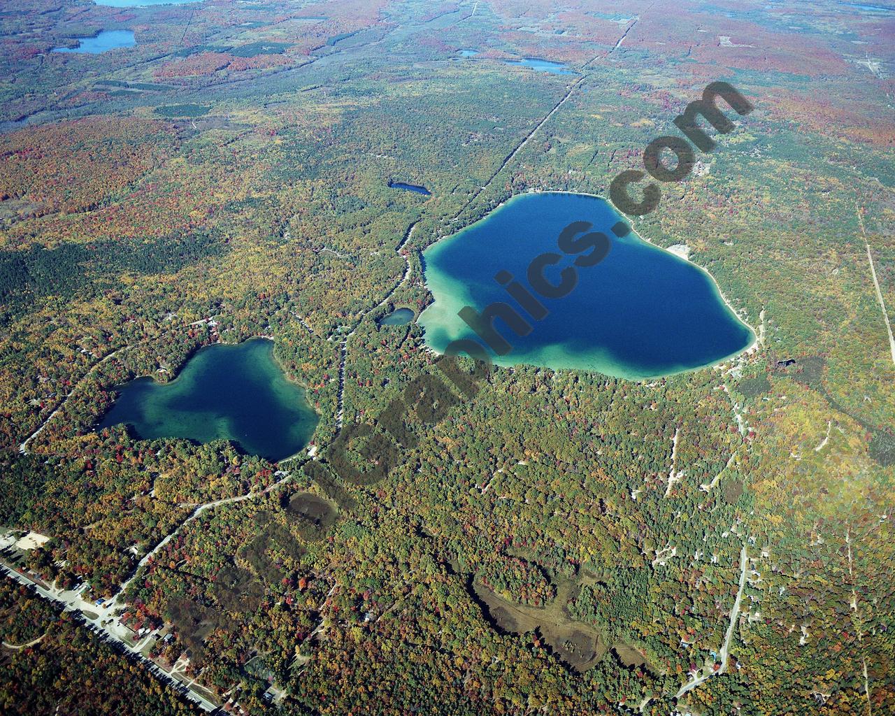 Aerial image of [5745] Cub Lake and Bear Lake in Kalkaska, MI with No frame