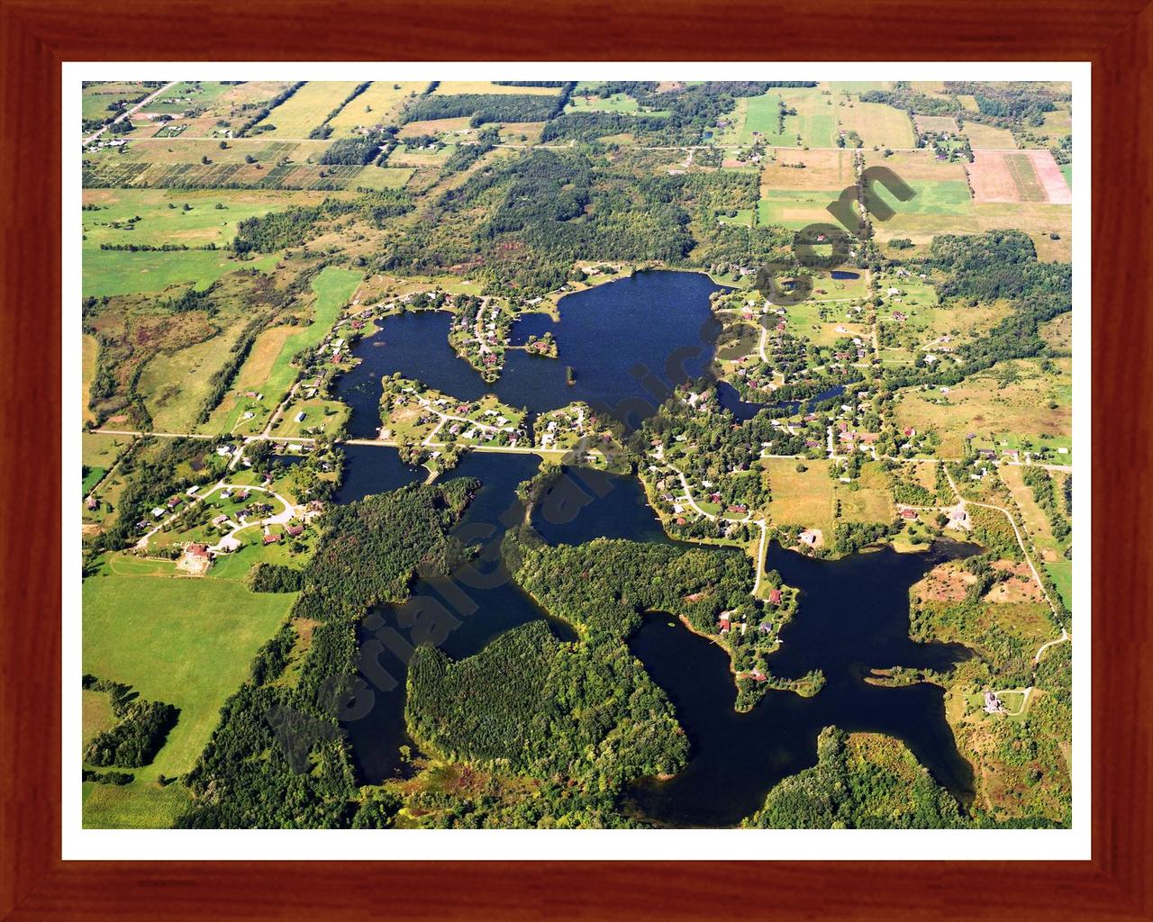 Aerial image of [5746] Cummings Lake (East) in Shiawassee, MI with Cherry Wood frame