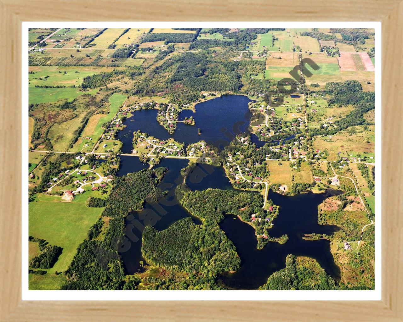 Aerial image of [5746] Cummings Lake (East) in Shiawassee, MI with Natural Wood frame