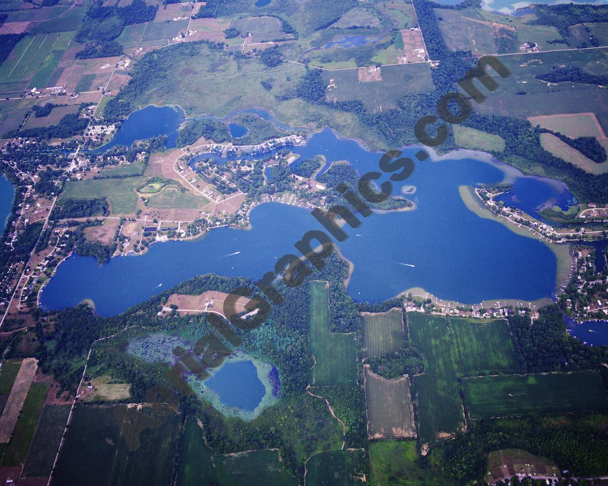Aerial image of [5747] Dallas Lake in LaGrange, IN with Canvas Wrap frame