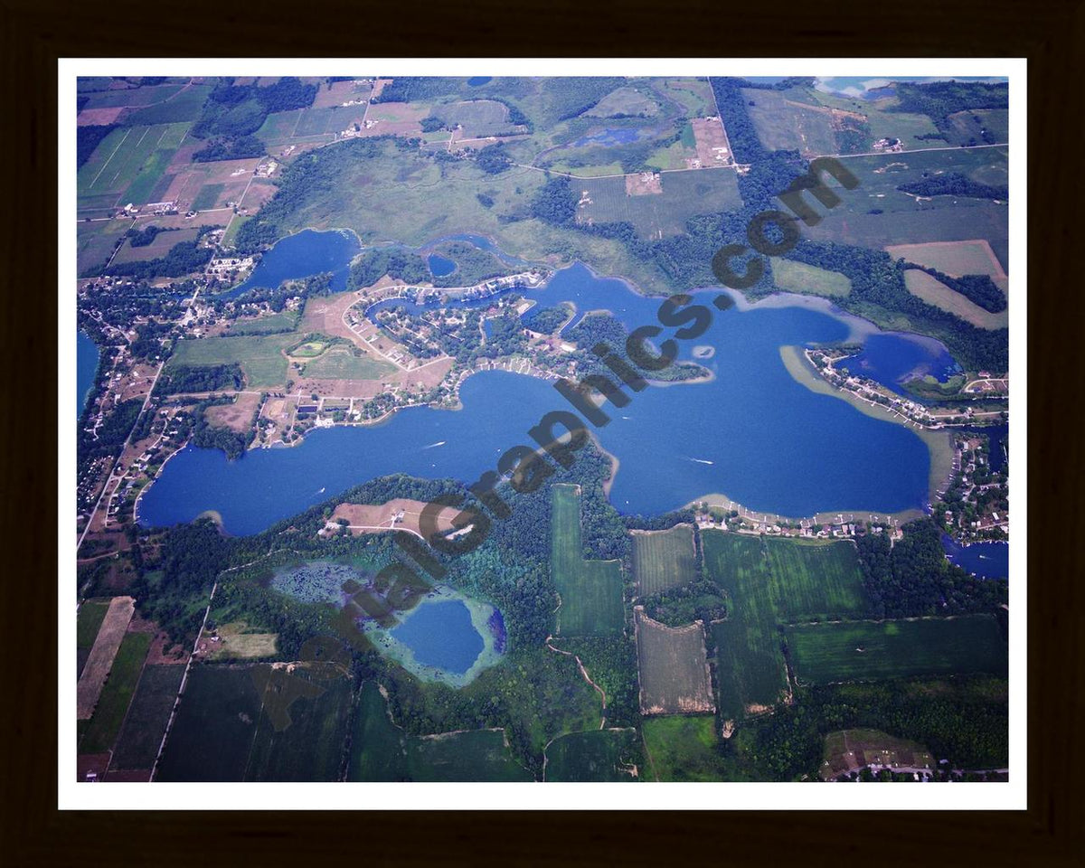 Aerial image of [5747] Dallas Lake in LaGrange, IN with Black Wood frame