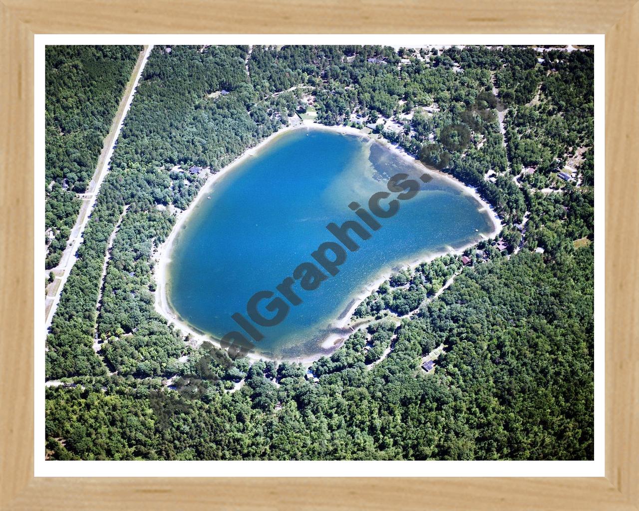 Aerial image of [5748] Devereaux Lake in Cheboygan, MI with Natural Wood frame