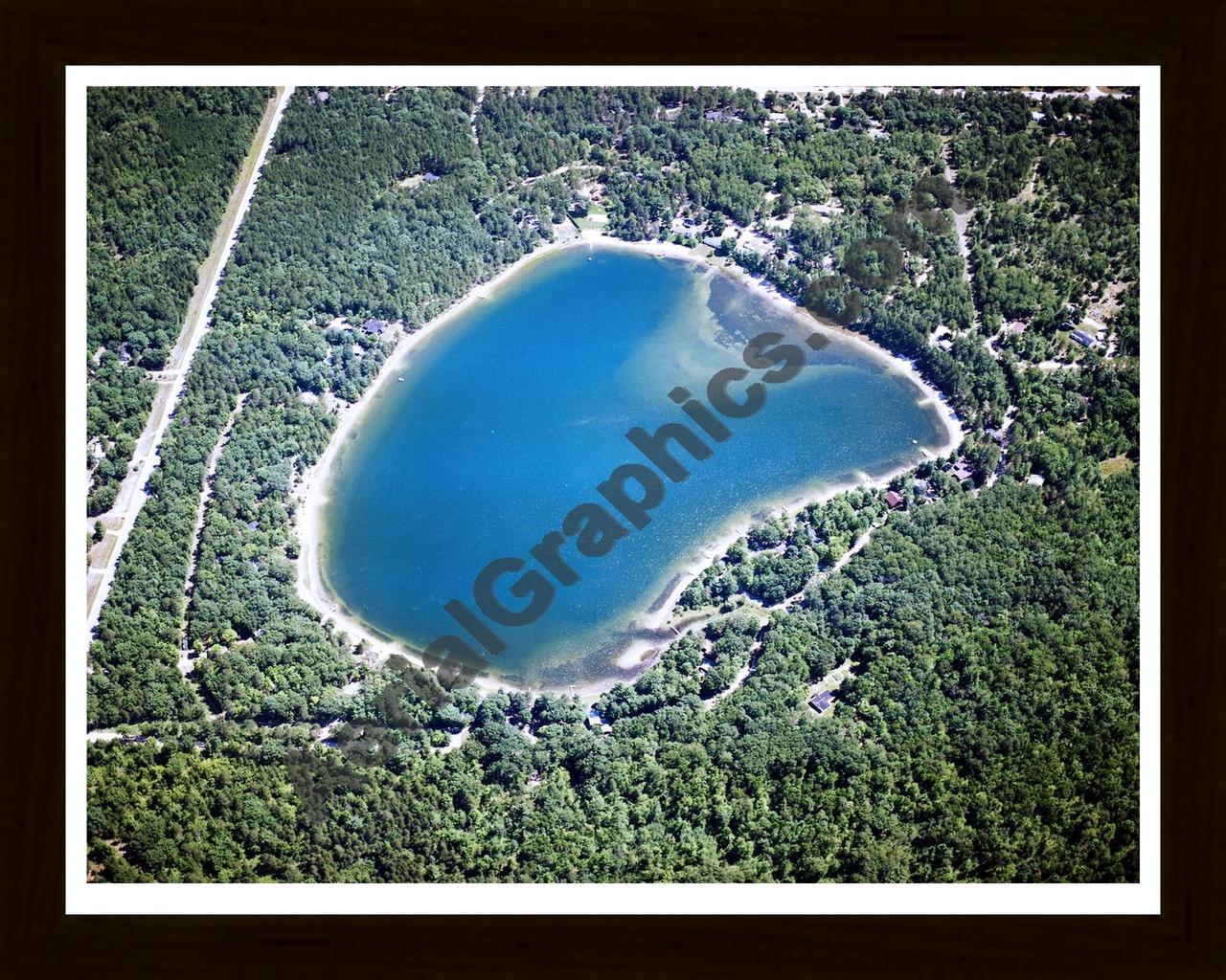 Aerial image of [5748] Devereaux Lake in Cheboygan, MI with Black Wood frame