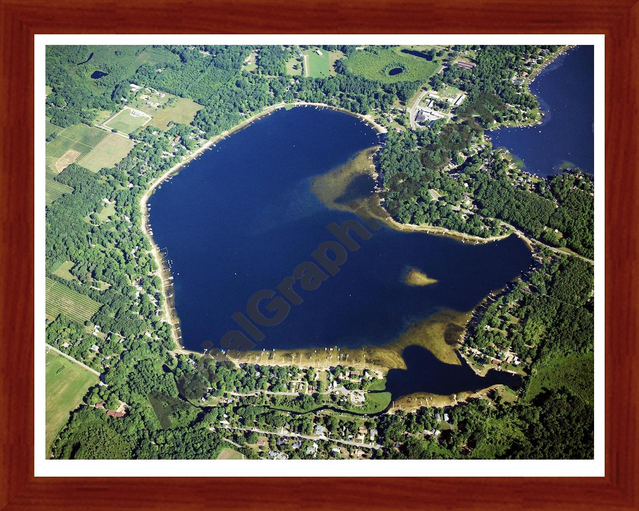 Aerial image of [5749] Dewey Lake in Cass, MI with Cherry Wood frame