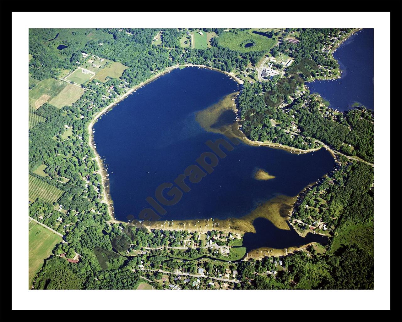 Aerial image of [5749] Dewey Lake in Cass, MI with Black Metal frame