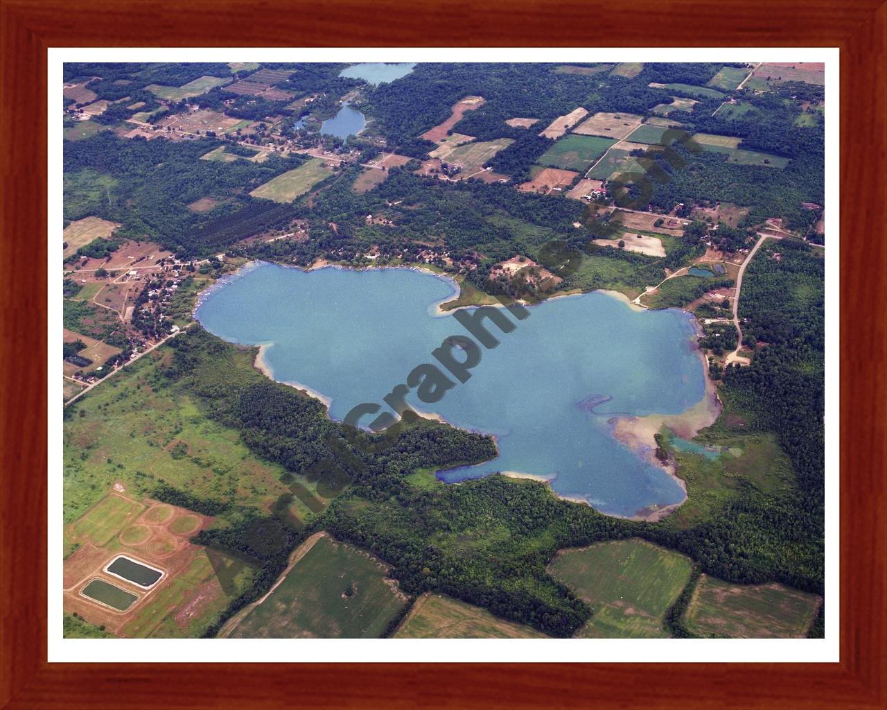 Aerial image of [5754] Dumont Lake in Allegan, MI with Cherry Wood frame