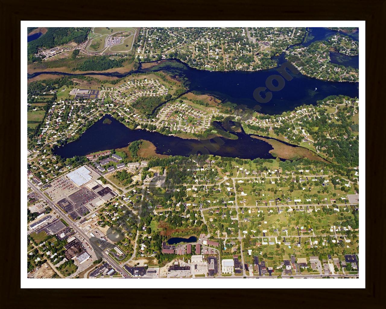 Aerial image of [5755] Eagle Lake in Oakland, MI with Black Wood frame