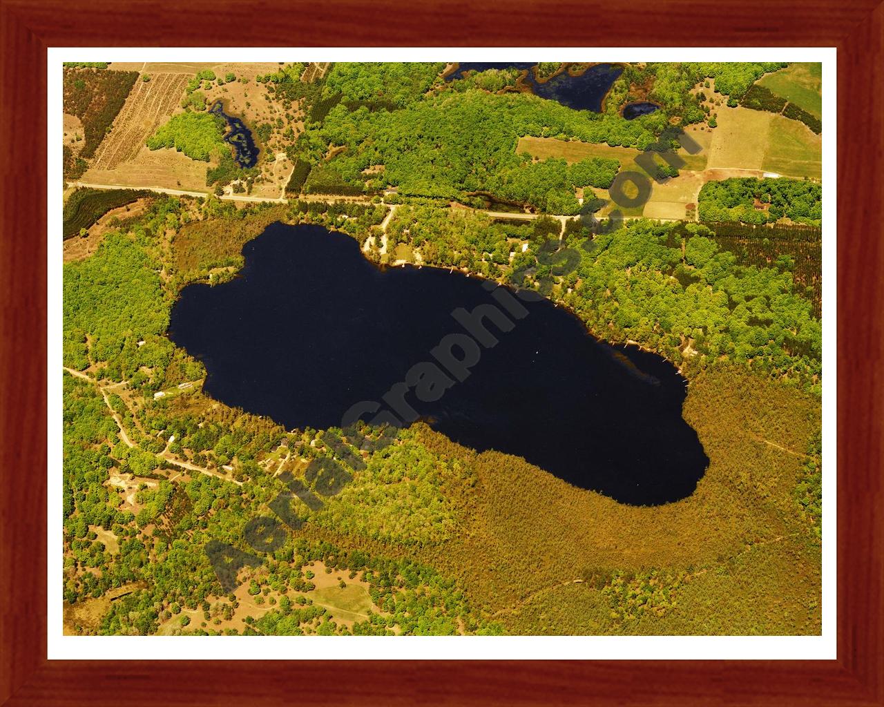 Aerial image of [5756] East Lake in Kalkaska, MI with Cherry Wood frame