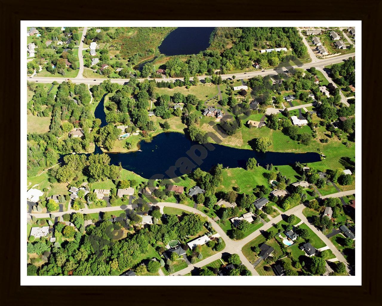 Aerial image of [5759] Echo Lake in Kent, MI with Black Wood frame