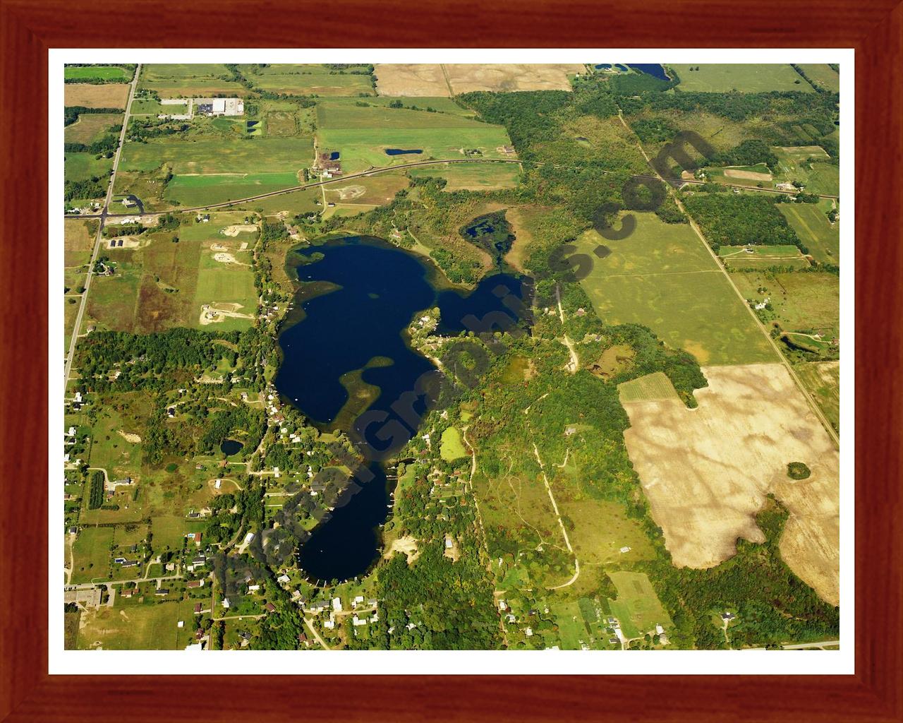 Aerial image of [5762] Elk Lake in Lapeer, MI with Cherry Wood frame