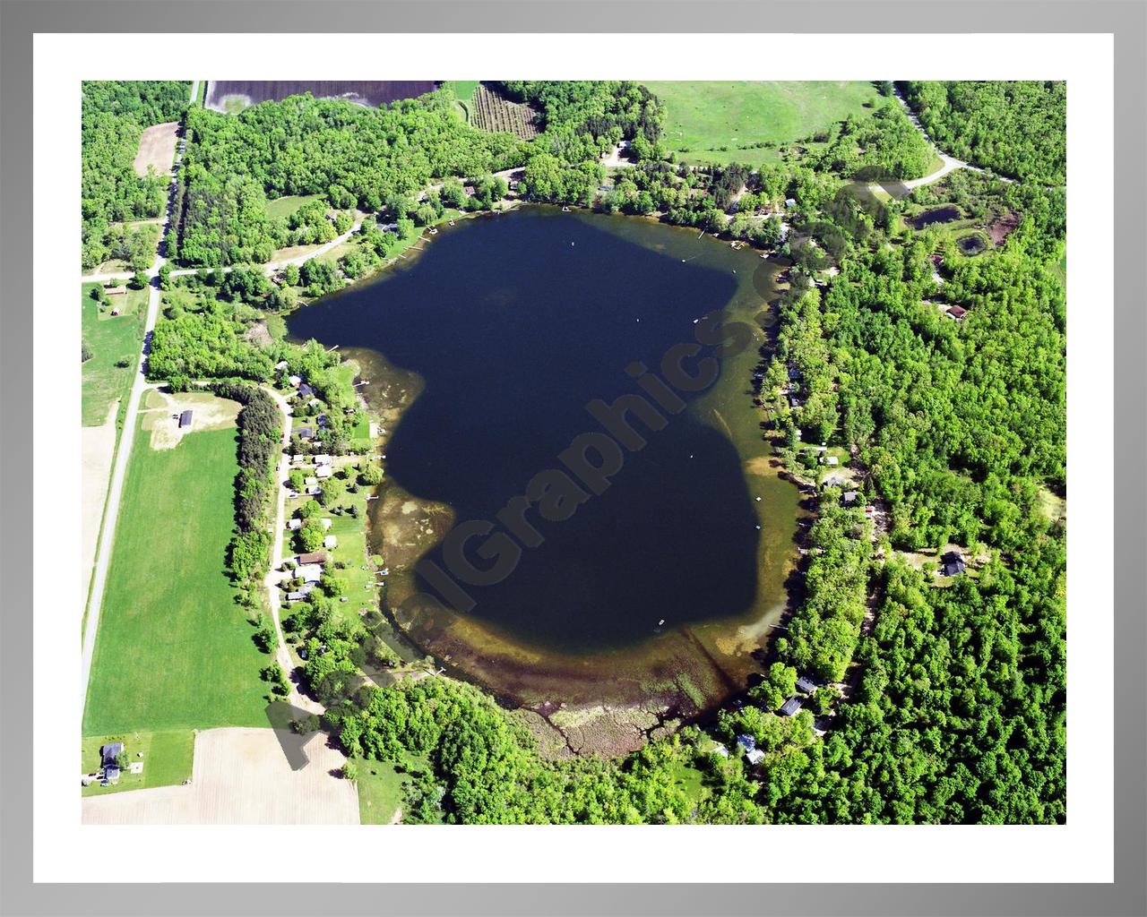 Aerial image of [5764] Englewright Lake in Newaygo, MI with Silver Metal frame