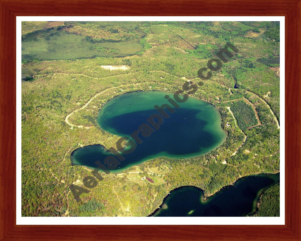 Aerial image of [5765] Ess Lake in Montmorency, MI with Cherry Wood frame