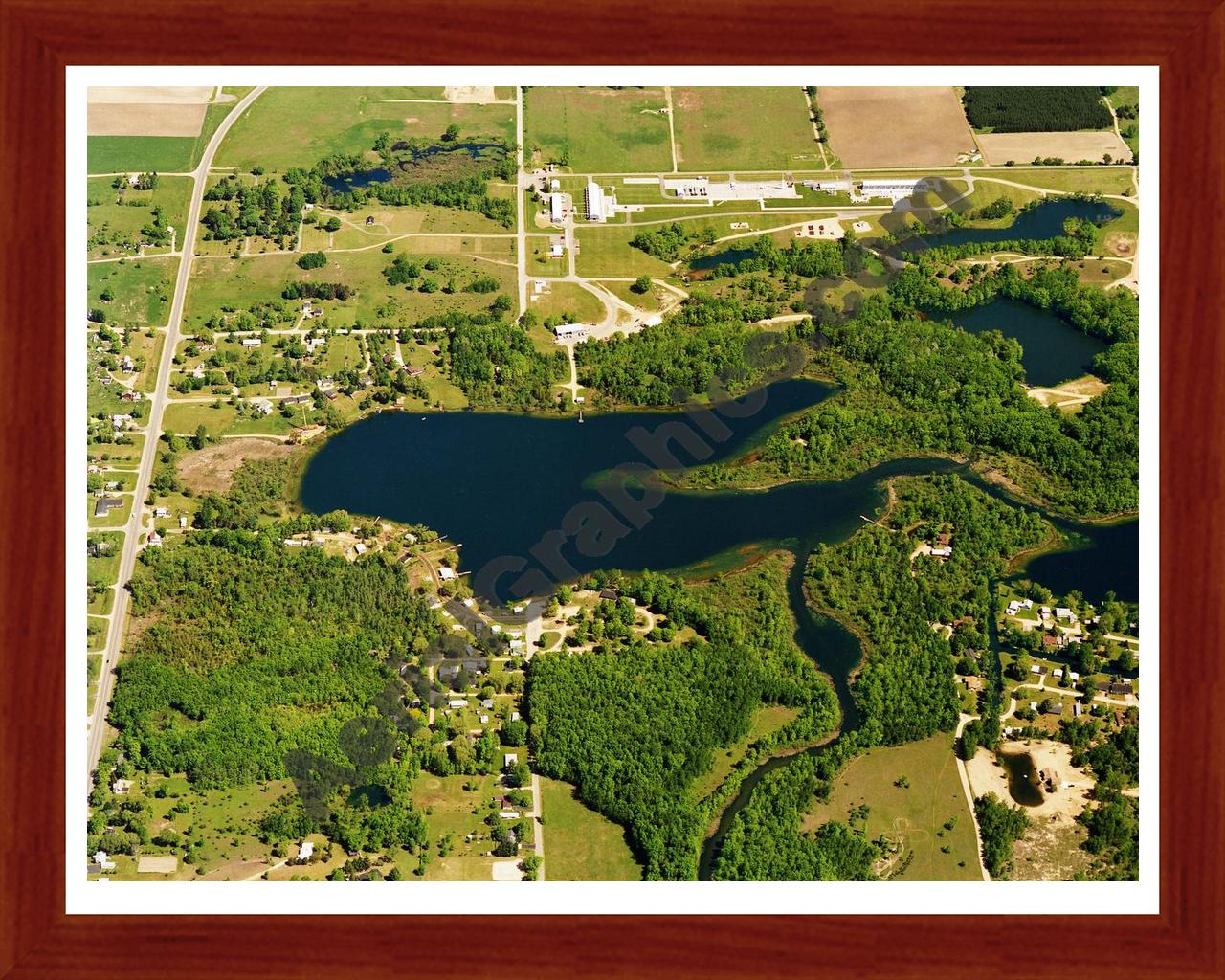 Aerial image of [5768] First Lake in Montcalm, MI with Cherry Wood frame