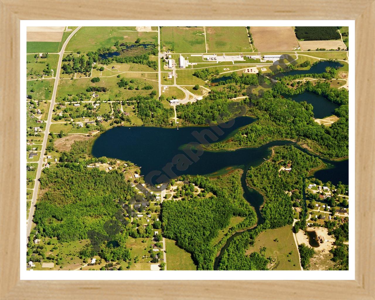 Aerial image of [5768] First Lake in Montcalm, MI with Natural Wood frame