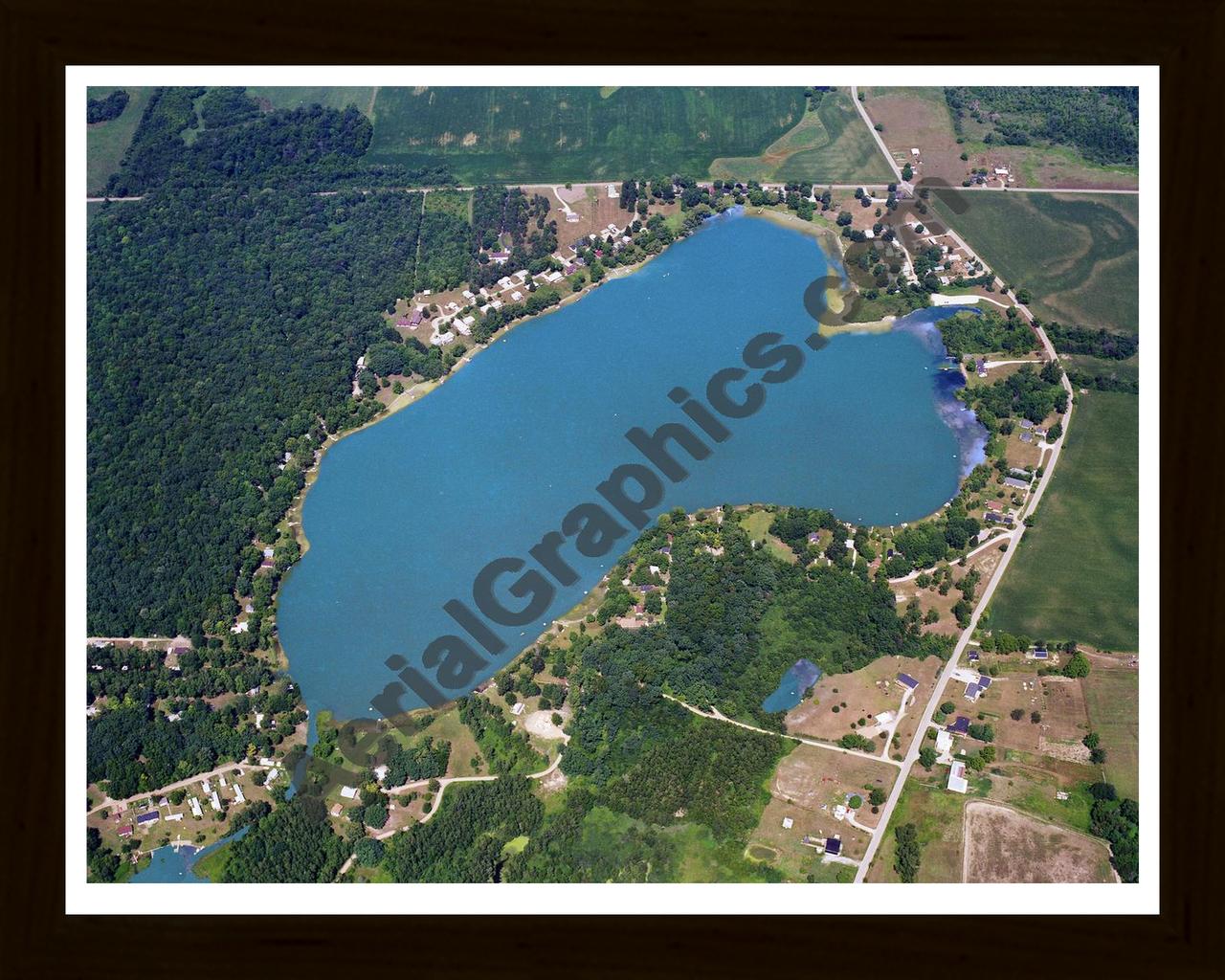 Aerial image of [5770] Fish Lake in Lagrange/Steuban, MI with Black Wood frame