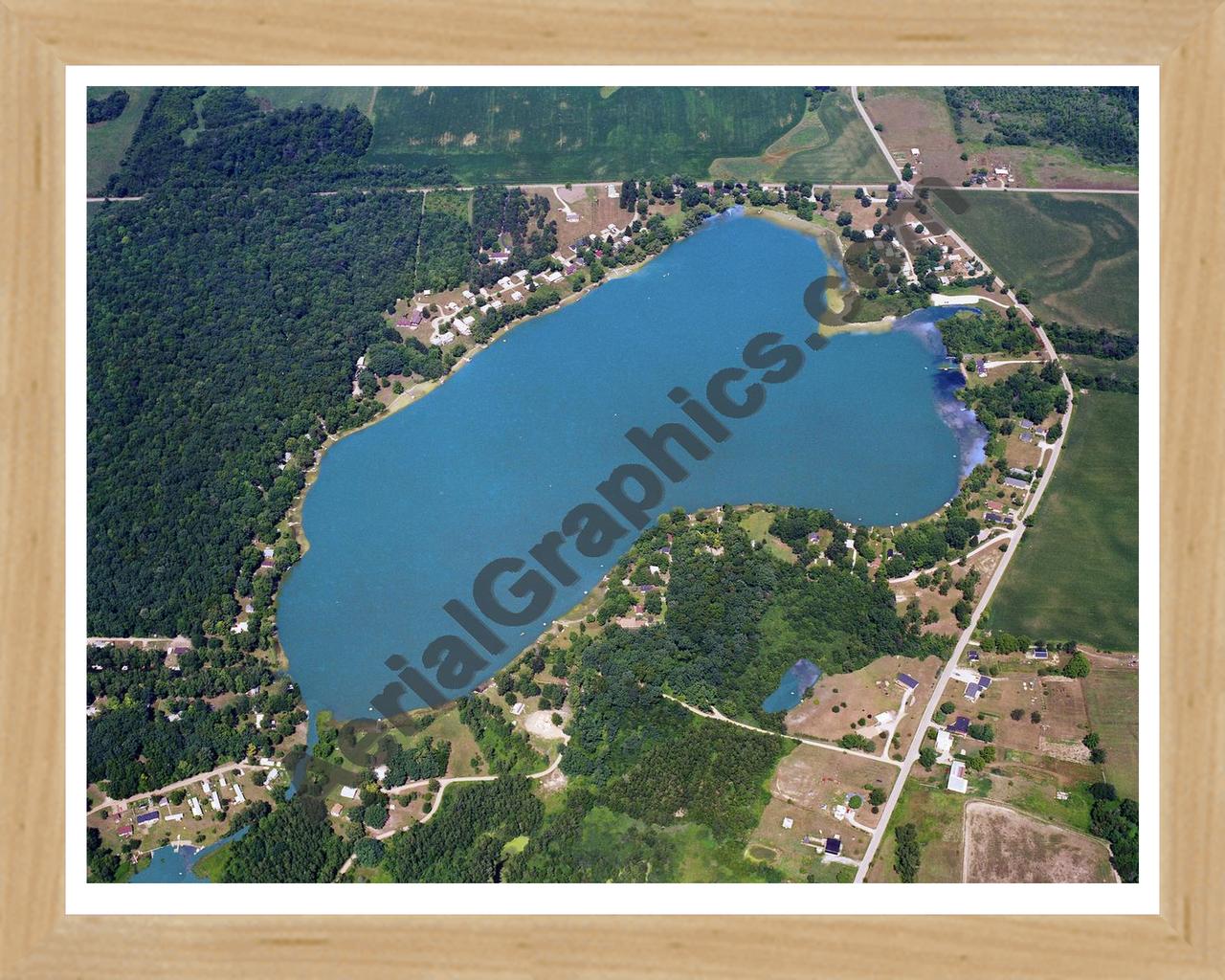 Aerial image of [5770] Fish Lake in Lagrange/Steuban, MI with Natural Wood frame