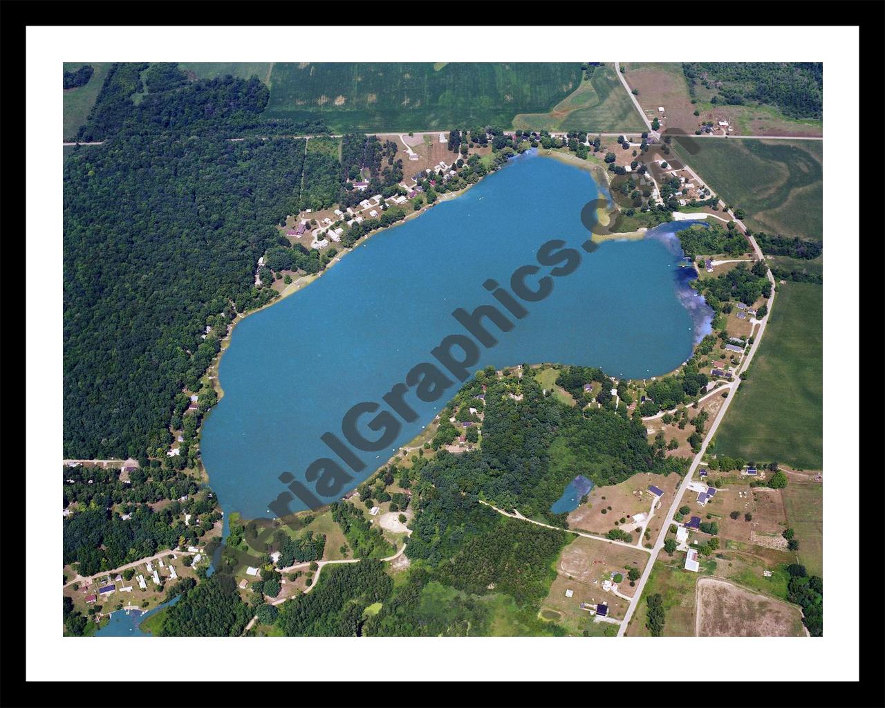 Aerial image of [5770] Fish Lake in Lagrange/Steuban, MI with Black Metal frame