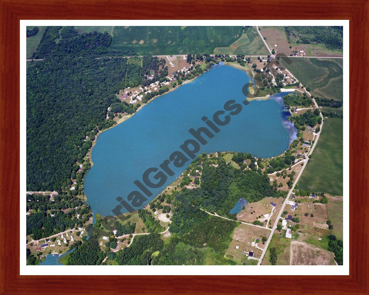 Aerial image of [5770] Fish Lake in Lagrange/Steuban, MI with Cherry Wood frame