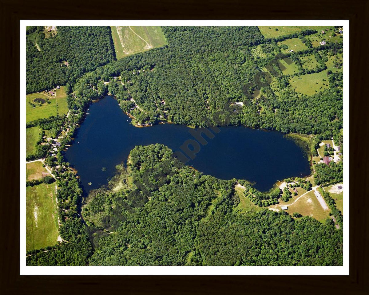 Aerial image of [5771] Fish Lake in Oakland, MI with Black Wood frame