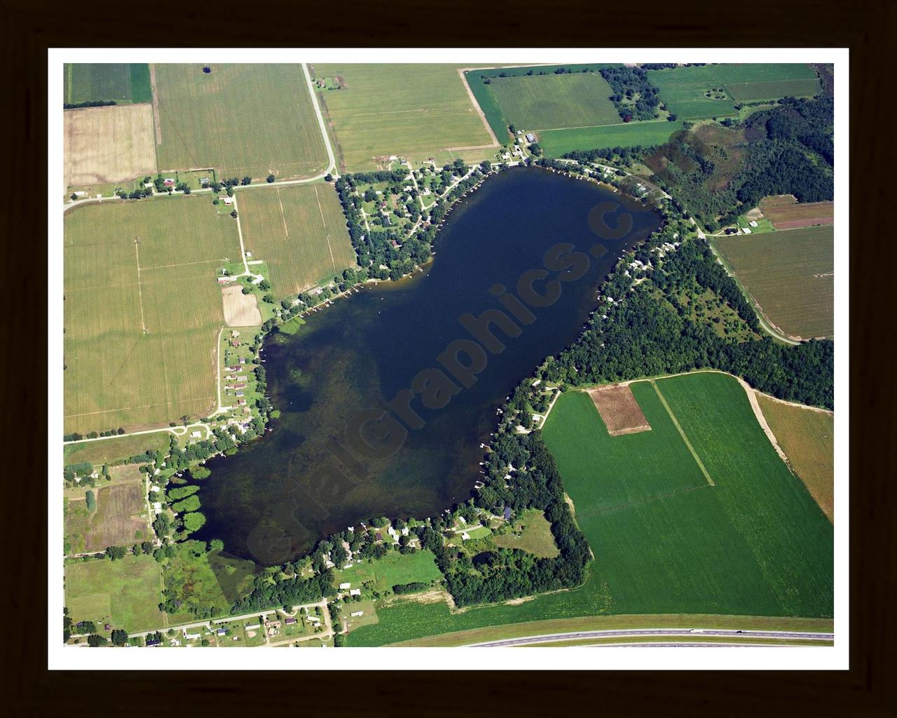 Aerial image of [5772] Fish Lake in St Joseph, MI with Black Wood frame