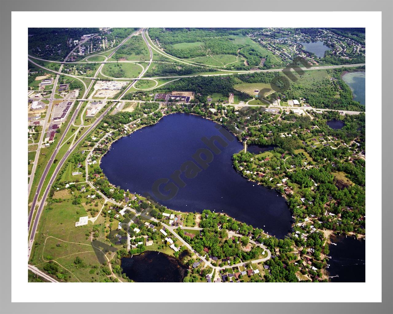 Aerial image of [5774] Fonda Lake in Livingston, MI with Silver Metal frame