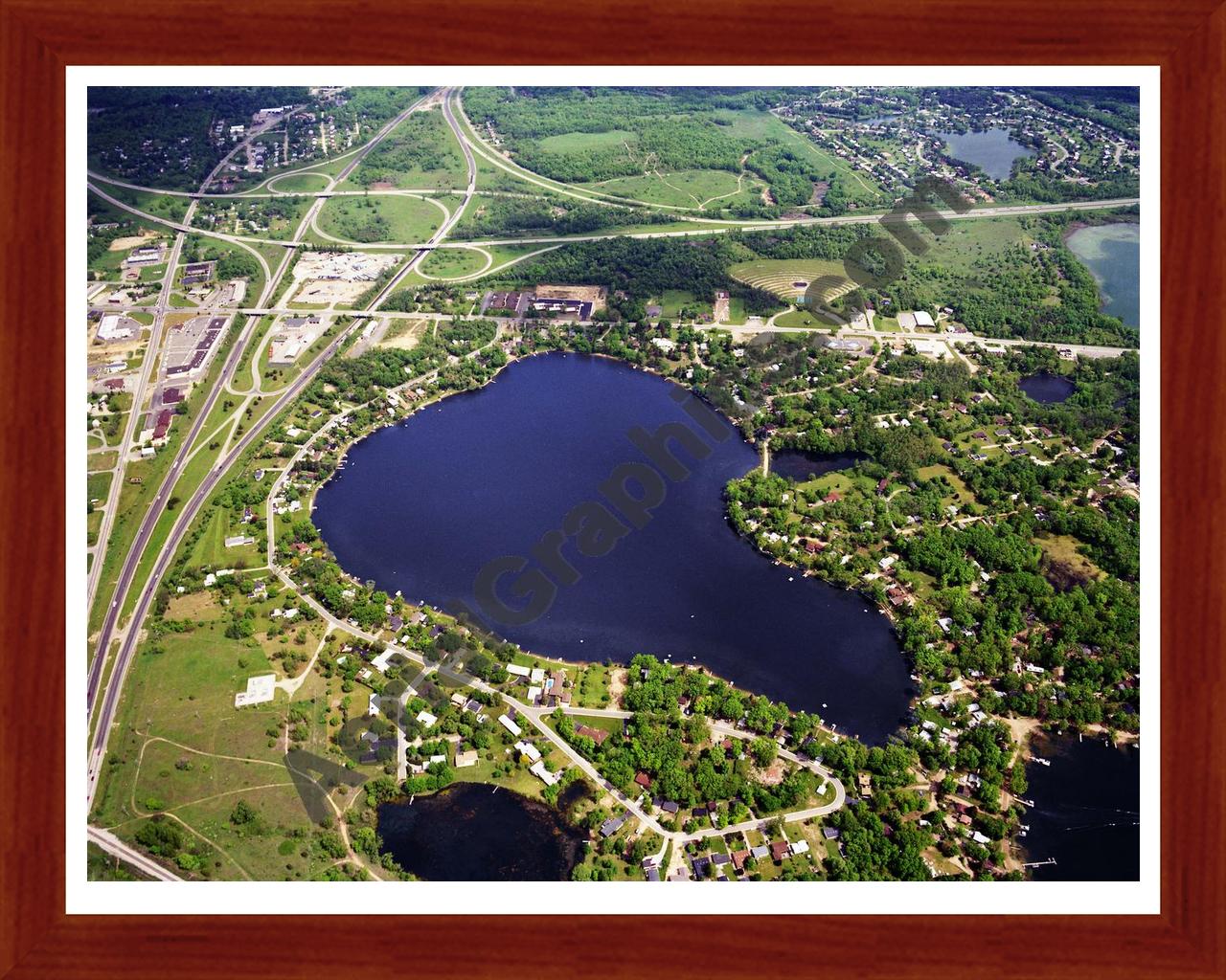 Aerial image of [5774] Fonda Lake in Livingston, MI with Cherry Wood frame