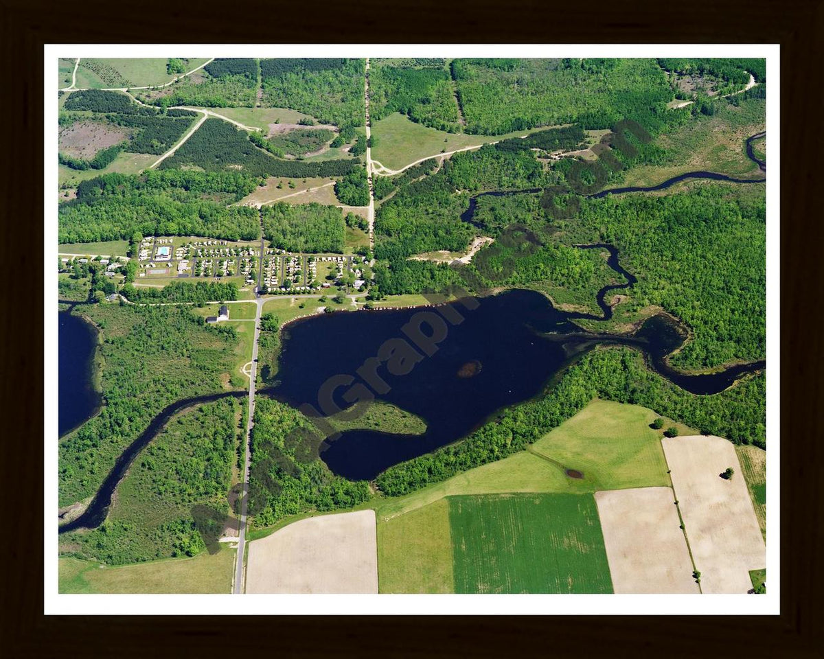 Aerial image of [5775] Fourth Lake in Montcalm, MI with Black Wood frame